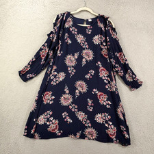 Old Navy Womens Large Dress Cold Shoulder Sleeve Floral Lined Mini Shift Blue