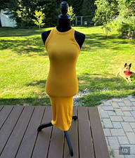 ZARA Yellow Ribbed Knit High Neck Racerback Pullover Tank Top Women's M