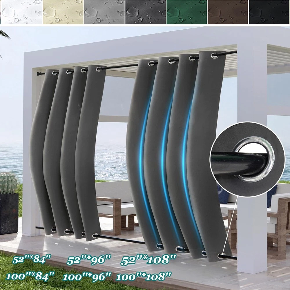Large Patio Outdoor Waterproof Curtains Garden Pergola Windproof Blackout Drapes