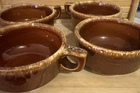 Hull Brown Ceramic Pottery Mugs Set of 4, Glossy Drip Glaze, Handles