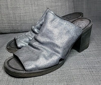 Fiorentini+Baker Womens Size 38 Silver Metallic Leather Heeled Mules Open Toe