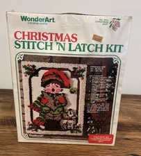 WonderArt CHRISTMAS STITCH 'N LATCH KIT NO. 4502 CHRISTMAS DUET 18"x24"