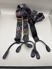 VTG CAS Suspenders Made In West Germany 100 Silk Brass Dark Blue Plants Floral
