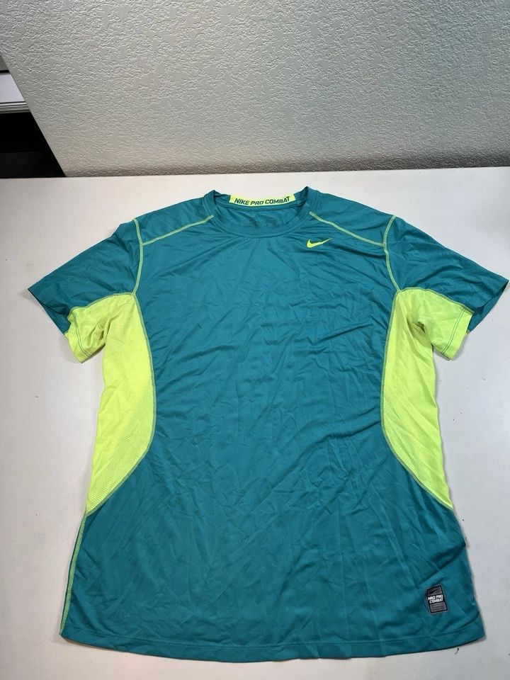 Camiseta deportiva de manga corta Nike Dri-Fit Pro Combat verde azulado para hombre XL Foto 2 de 4