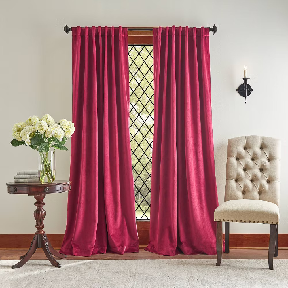 84''x50'' Martha Stewart 2pk 84'' Lucca Velvet Back Tab Lined Pomegranate Red