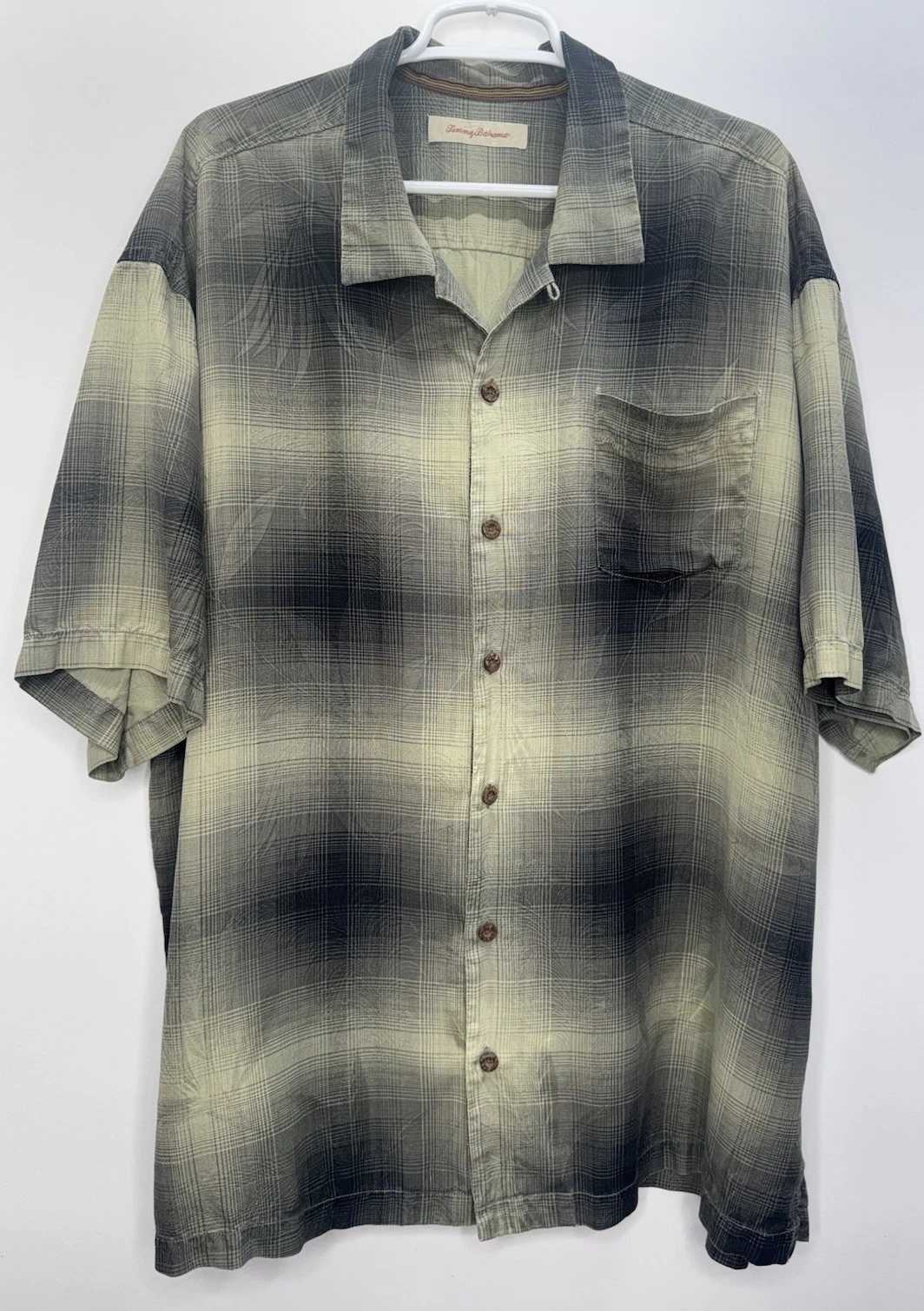 Tommy Bahama Button Up Shirt Black Beige 100% Silk Resort Beach Cruise XXL