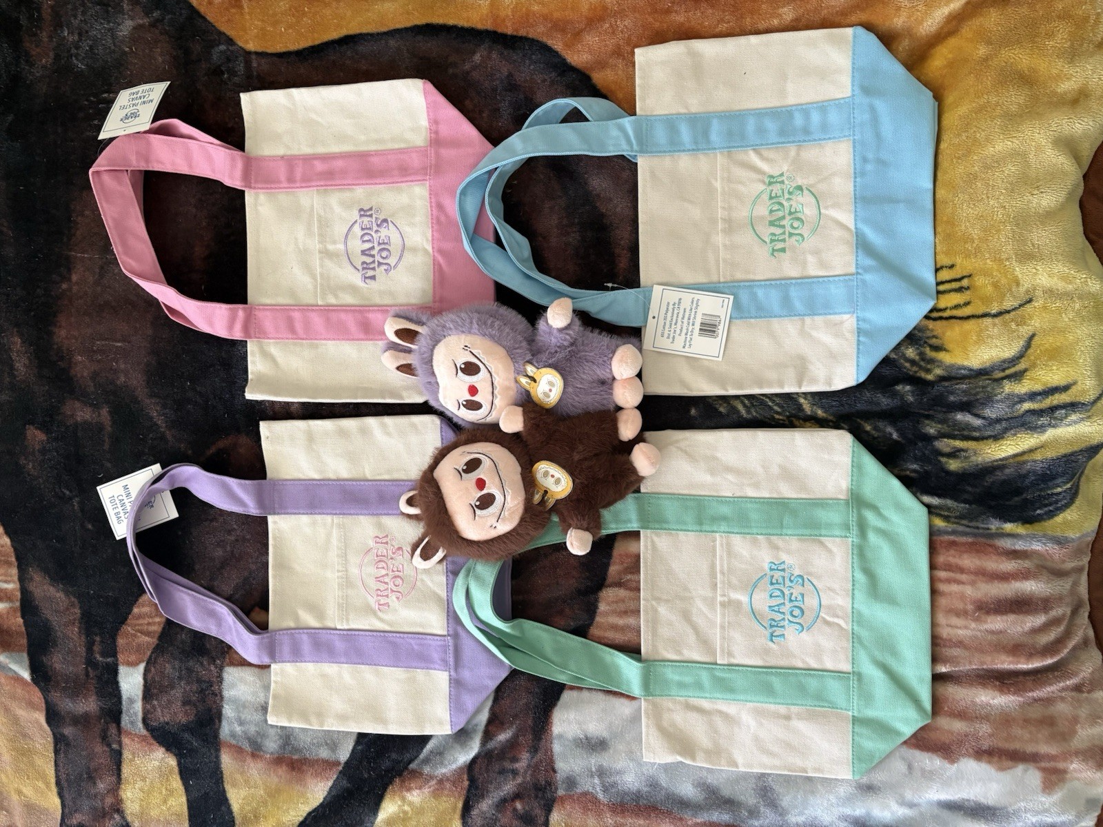 Trader Joe's Mini Pastel Canvas Tote Bag Set Of 4 Colors Limited (New With Tag)