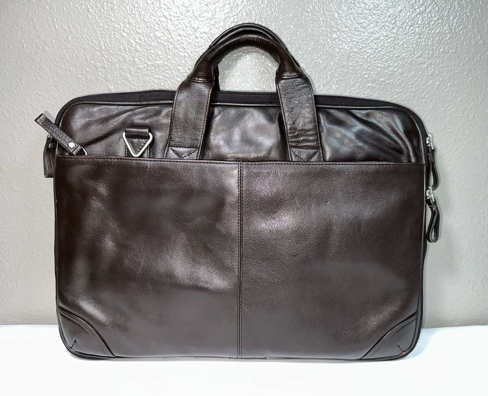 Maletín delgado expandible de cuero marrón para computadora portátil Latico Foto 2 de 4