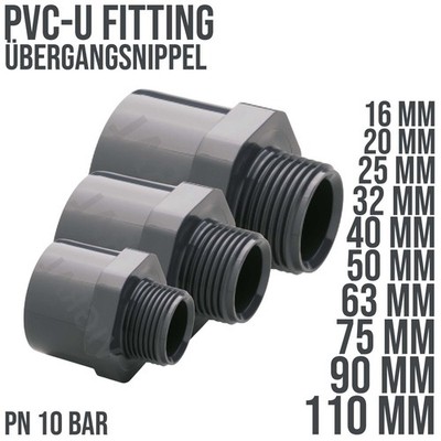 PVC-U PVC Klebe Fittings Übergangsnippel Sechs-/Achtkant Außengewinde PN 10 Bar