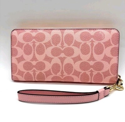 COACH Light Pink Signature Logo Long Wallet Round Zip Very Rare