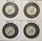 (4) 1964-D Washington Quarters - 90% Silver-4 coins total