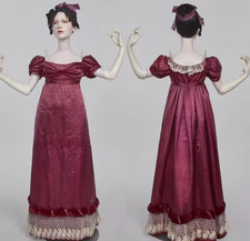 British Jane Austen Regency Lace Dress Women Duchess Fancy High Waistline Day