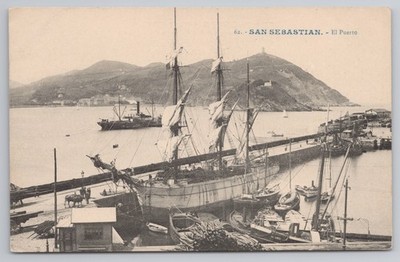 San Sebastian El Puerto Hafen Segelschiffe Masten Spanien Galarza Postkarte