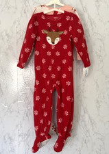 Toddler Girls' Snowflake Reindeer / Santa Footed Pajama 2Pc Set Carter's NEW