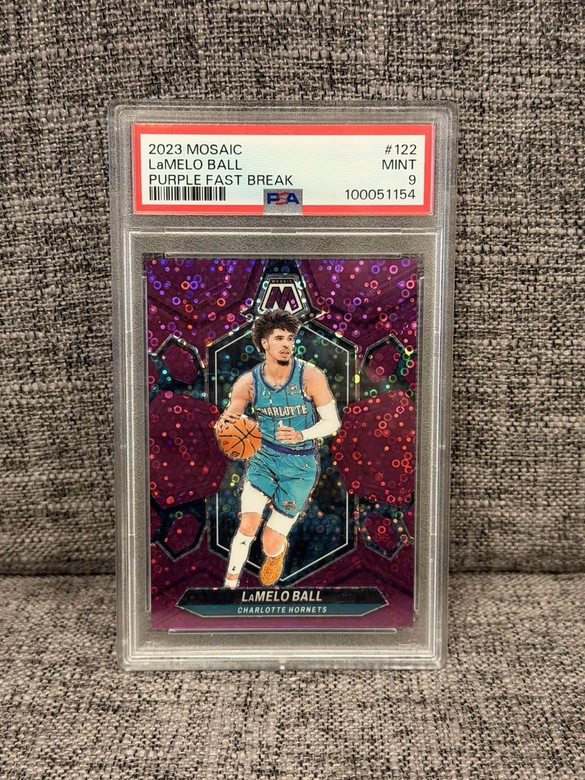 2023 Panini Mosaic #122 Lamelo Ball Purple Fast Break PSA 9 22/50