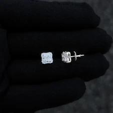 7mm Square Moissanite Cluster Earrings, 0.49ct Diamond Studs