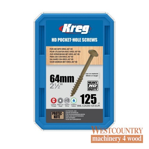 Kreg SML-C2X250-125 Kreg HD WR Pocket Hole Screws - 64mm / 2-1/2"" x 14 Coarse, W