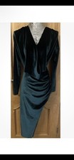 Pretty Little Thing Emerald Green Plunge Velvet  Asymmetrical Dress Size 8