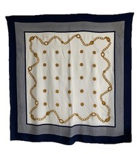 LUXURIOUS UNBRANDED Blue silk Scarf W/ A Baroque Pattern 53  /54   GOOD CON