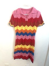 Colorful Mini Crochet Style dress Large Stretch short sleeve beach Resortwear