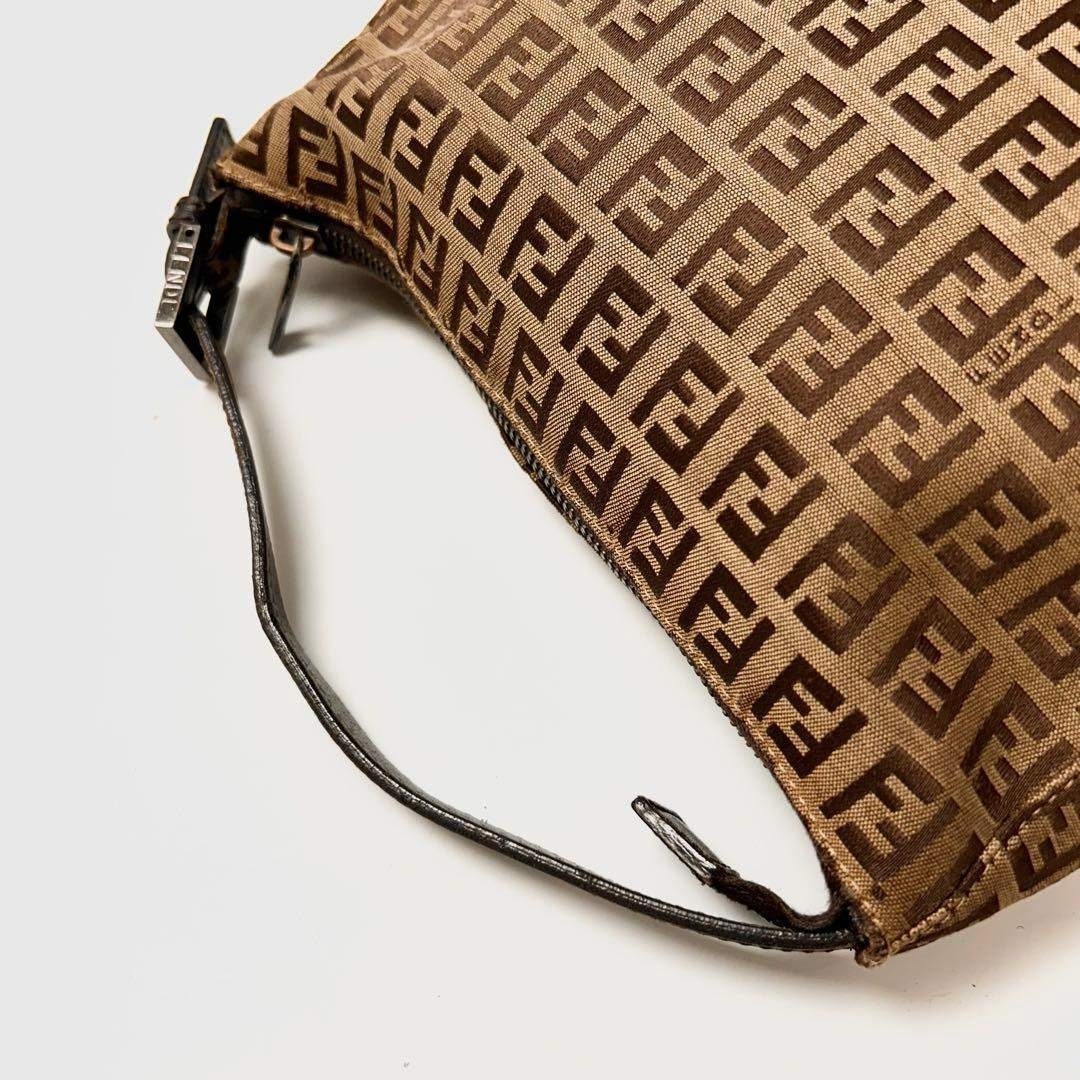 FENDI Zucchino Canvas One-Shoulder Bag Brown Authentic