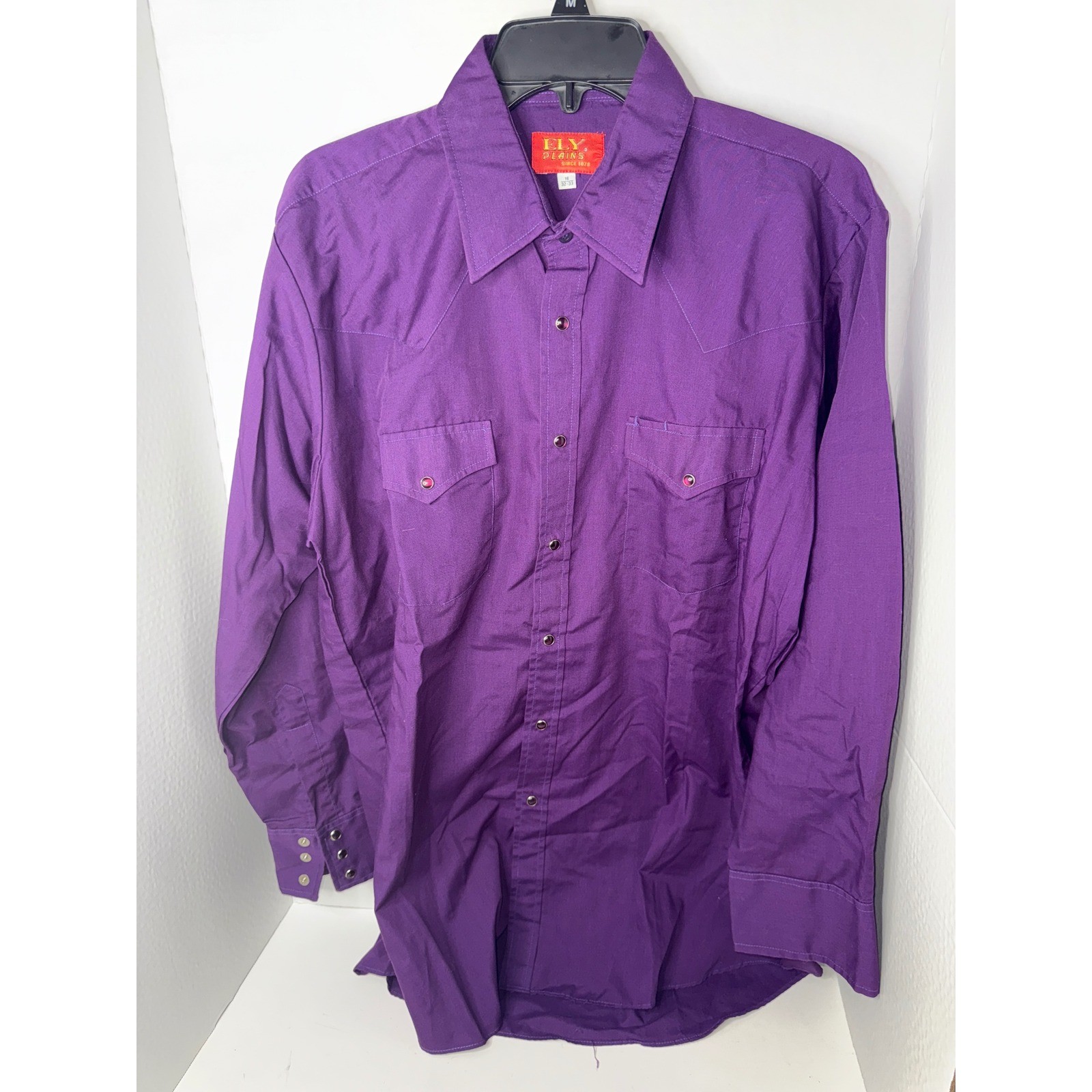 ELY Plains Purple Western Cowboy Shirt Long Sleeve Snap Front Menswear