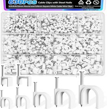 630PCS Cable Clips with Steel Nails,4/5/6/8/10mm Round and 5/6mm Square White Ca