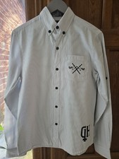 Gifted Heroes Men's Light Grey striped Shirt SIZE Medium With Log Details VGC