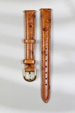 Brown Genuine Ostrich Leather Watch Strap, 12mm, Gold-Tone Buckle