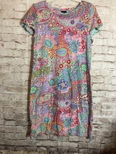 Talbots T-Shirt Dress Womens Medium Petite Colorful Ditsy Floral Cap Sleeve