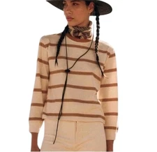 The GREAT The Campus Crew Rancho Stripe Long Sleeve Tshirt Womens Size 2 Medium