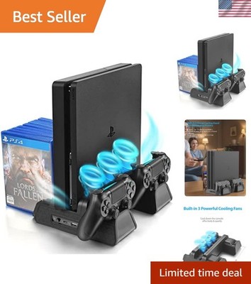 Ultimate PS4 Vertical Stand with Powerful Fans & Dual Charger for Gaming Setup
