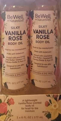 2 Be Well By Nature Well Silky Vanilla Rose Body Oil Head To Toe Moisture 6oz Ea