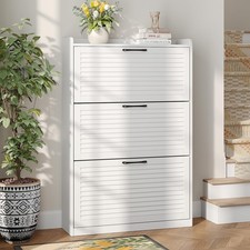Shoe Storage Cabinet with 3 Flip Louvered Doors, Narrow Organizer for Entryway