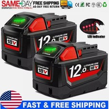 2X FOR Milwaukee 12.0AH 48-11-1812 HD M18 Battery High Output 18 Volt LITHIUM