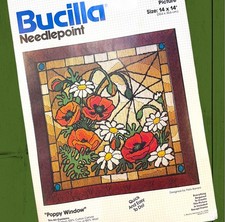 NEW VTG "POPPY WINDOW" Gorgeous Needlepoint Kit Bucilla 4388 open pkg