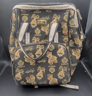 PIPI BEAR Diaper Bag Backpack Black Gold Trim Baby Bag Unisex - Very Good