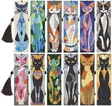 12 Pcs Cat Diamond Painting Bookmarks,Diamond Art Bookmarks with Tassel, Diam...