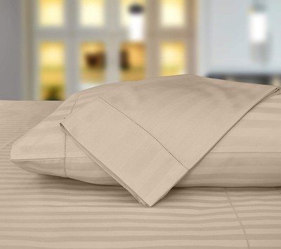 King Size Beige Luxury Pillowcases - 500 Thread Count Damask Weave, 2 Piece L...