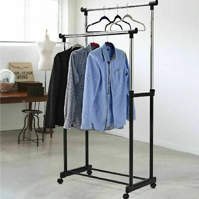 STAND APPENDIABITI DOPPIO CON RUOTE DA TERRA ATTACCAPANNI VESTITI NEGOZIO CASA