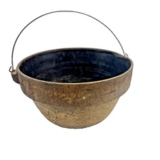 Antique Star Fire Clay Acid Proof Bowl Bail Handle Farmhouse Cooking Milking Pot