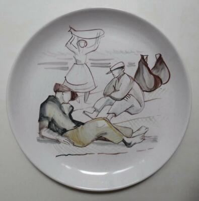 Vtg 1950's SECLA Portugal Hansi Stael Hand Painted Fisherman Pottery Plate MCM