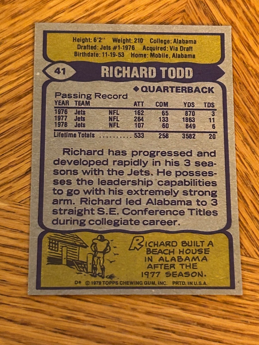 1979 Topps Richard Todd #41 @QG11 | eBay