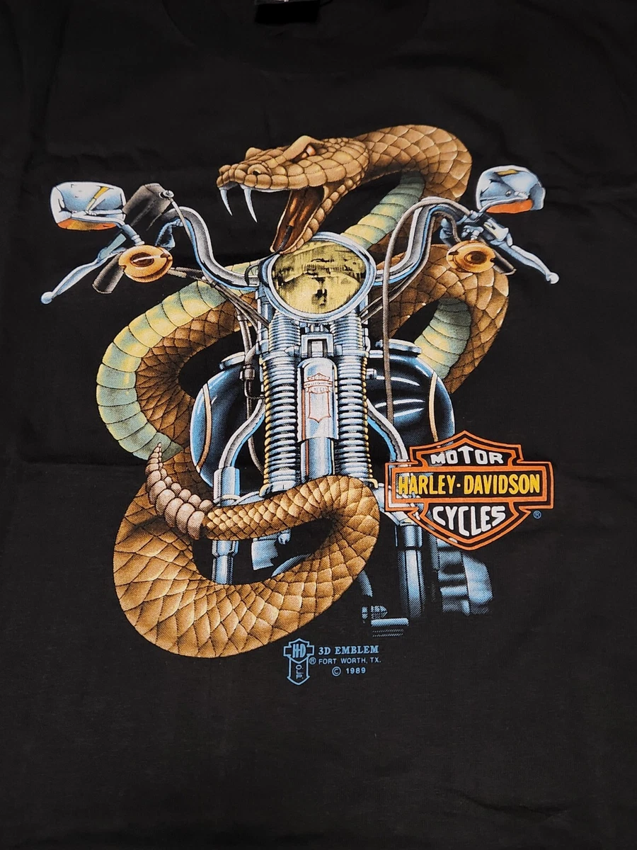 Vintage 80's Harley Davidson Snake Motorcycle 3D Emblem T Shirt Men's L  READ