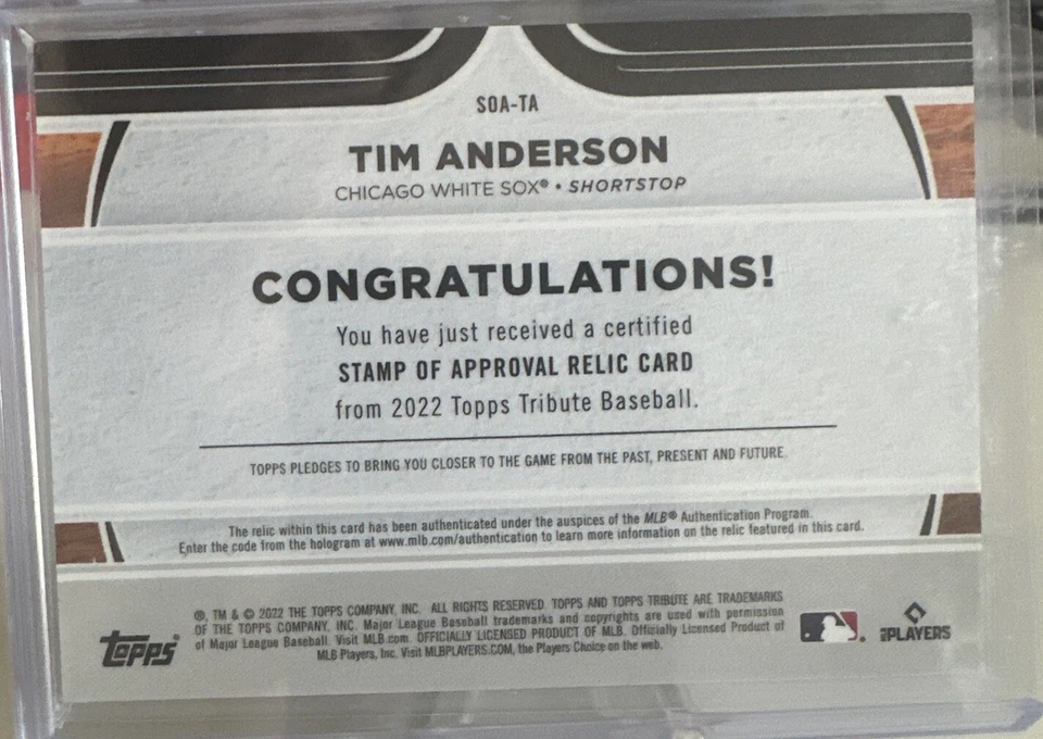2022 Topps Tribute - Stamp of Approval Relics  #SOA-TA Tim Anderson /50 (MEM) - Image 2 of 4