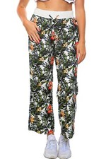 Womens Floral Wide Leg Summer Trousers Ladies Plus Size Linen Pants