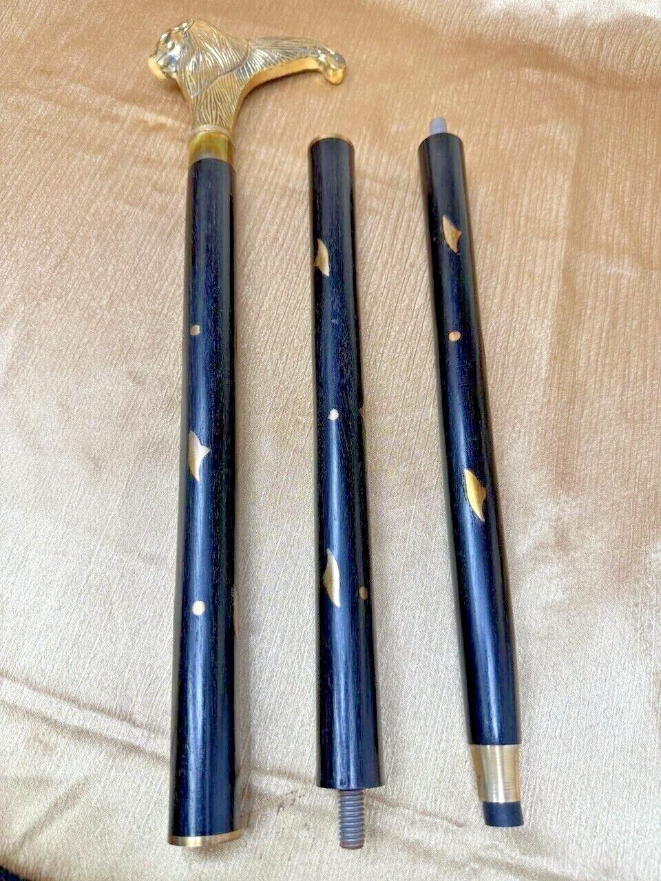 Nautical Solid Brass Lion Head Handle Black Woode… - image 6