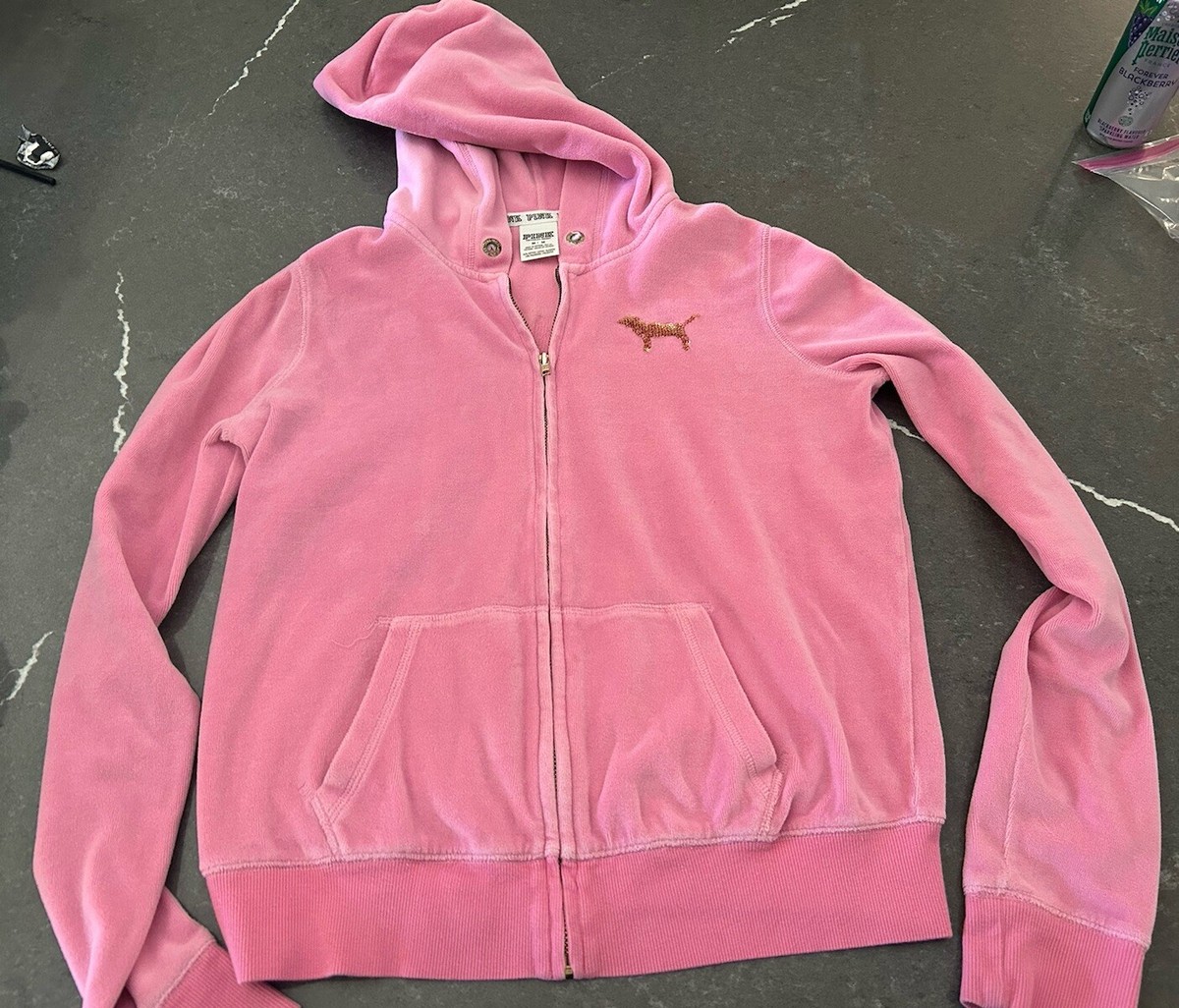 HTF VICTORIA'S SECRET LOVE I Dog PINK Silver SEQUIN BLING ZIP UP