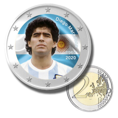 #ad 2 Euro Coloured Coin Diego Maradona Football Star Uncirculated Color €2 Coin $8.25