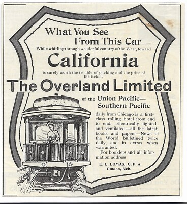Antike Zugreise Kalifornien Overland limitiert Union Southern Pacific 1900 n. Chr.